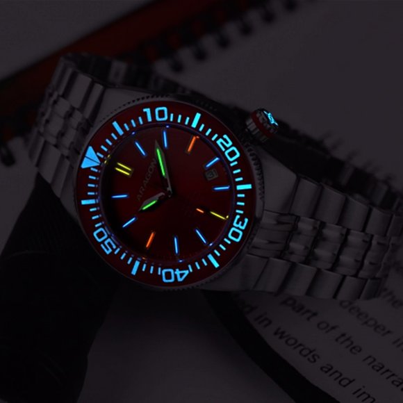 NEW! ARAGON Colored TRITIUM Hercules 44mm Lime Green Dial 20ATM Automatic Watch - Picture 4 of 12